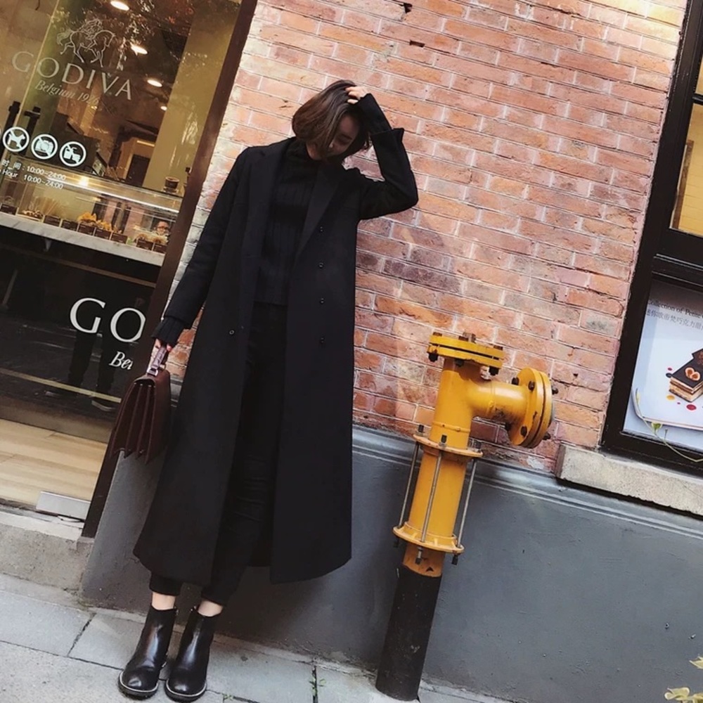 Hepburn Style Black Trench Coat (Thick Version)